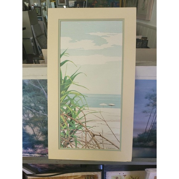 Other - Vintage A. Guardieli Art Print Ocean Umbrella Beach Embossed Texture #2